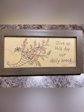 T.J.Maxx Cream Embroidered Cornucopia Wall Art with Brown and Green Accents